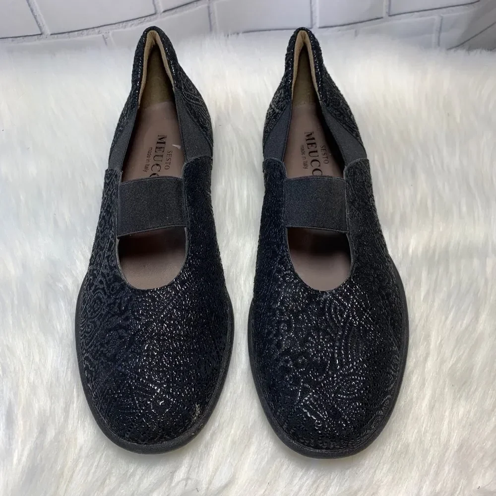 Sesto Meucci Black Metallic Slip-On Flats Sz‎ 8.5N